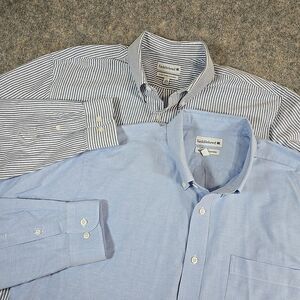 PAIR of Saddlebred Men's 17 34/35 Easy Care Oxford Button Down Shirts Blue XL